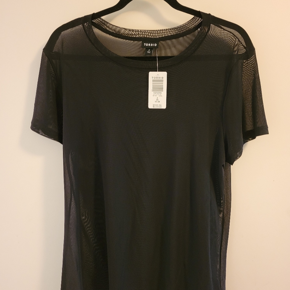 Torrid Black Sheer Mesh Crew Tee - 2X